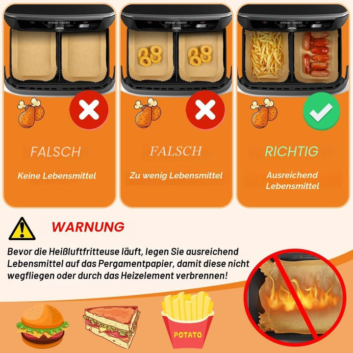 GINOYA Backpapier für Ninja Foodi Flexdrawer 10,4 l Heissluftfritteuse AF500EU, Fritteusen Zubehör f