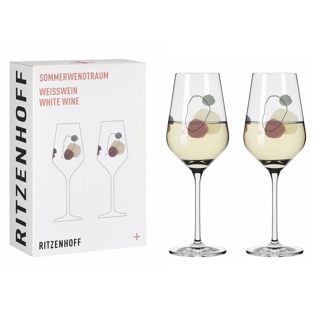RITZENHOFF 3611002 Weissweinglas 300 ml – Serie Sommerwendtraum Set Nr. 2 – 2 Stück mit Aquarellkrei