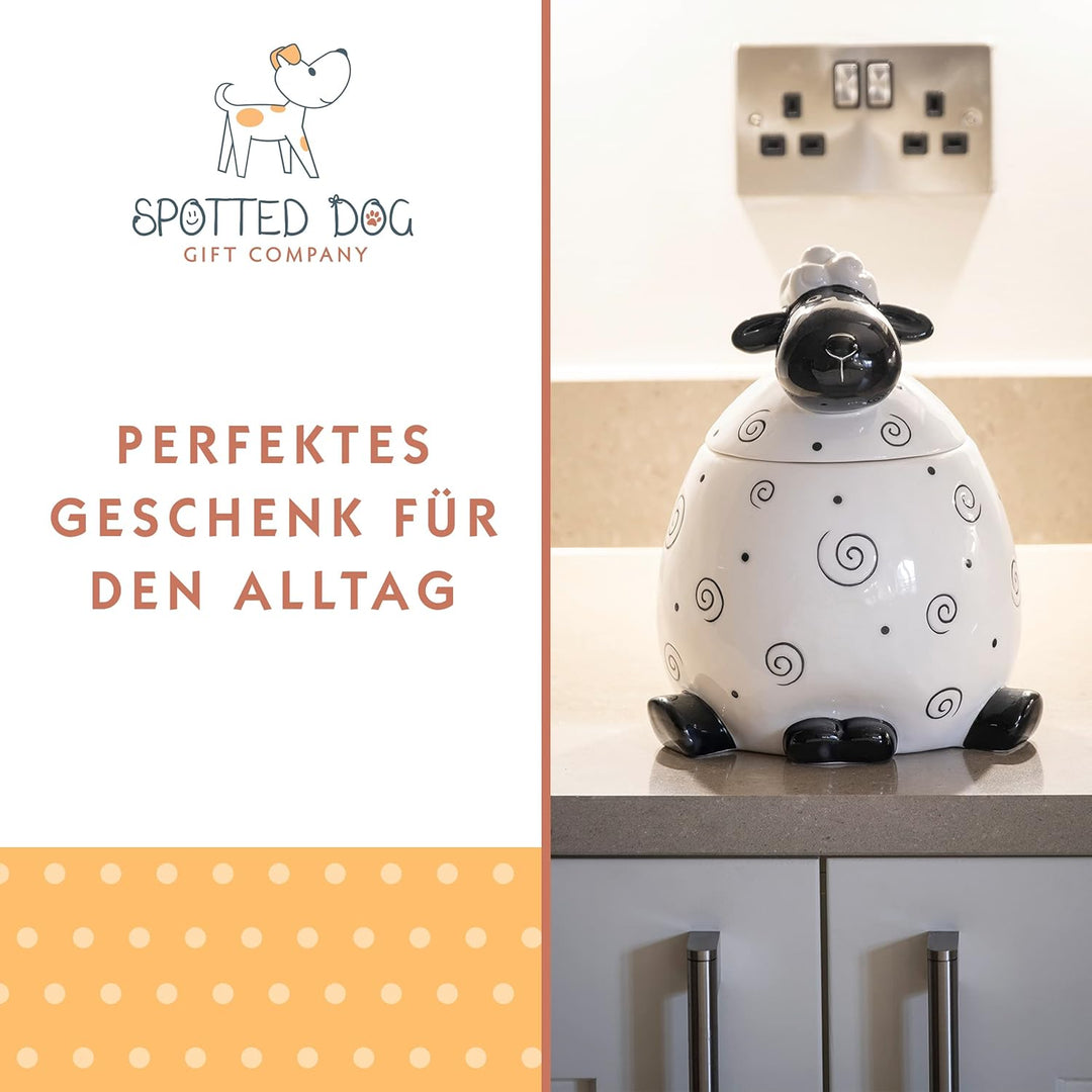 SPOTTED DOG GIFT COMPANY - Keksdose Keramik, Vorratsdose mit Deckel 2.2L, Schwarz und Weiss Schaf Kü