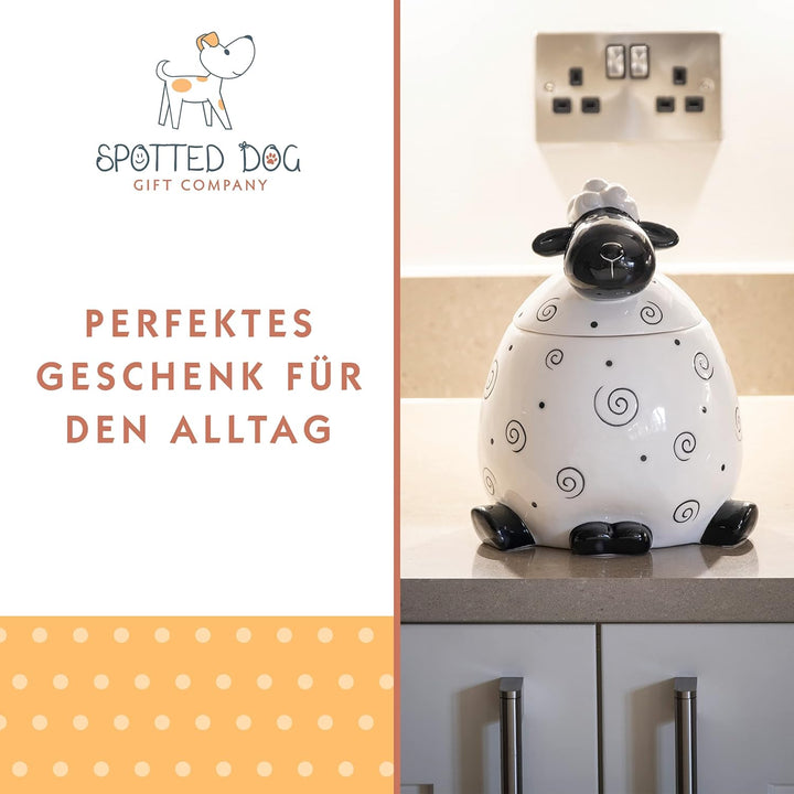 SPOTTED DOG GIFT COMPANY - Keksdose Keramik, Vorratsdose mit Deckel 2.2L, Schwarz und Weiss Schaf Kü