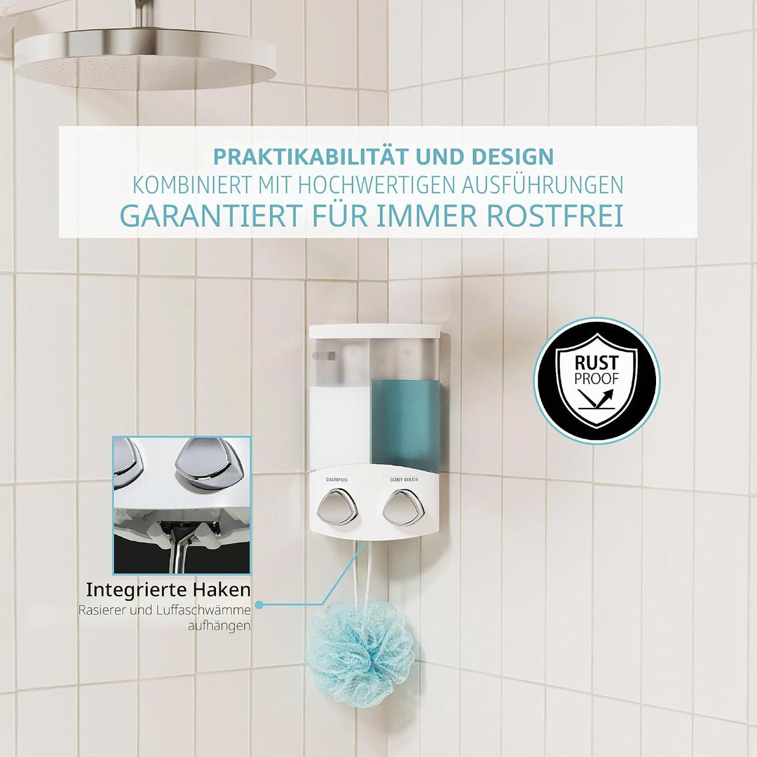 Better Living Seifen-, Duschgel- und Shampoo-Spender, in Chrom-Finish, weiss, 2-Chamber Weiss 2-Cham