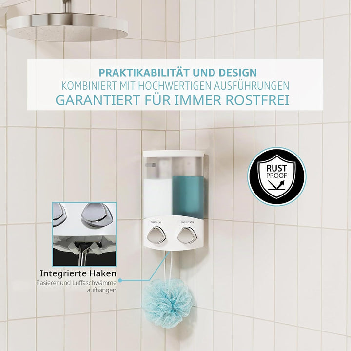 Better Living Seifen-, Duschgel- und Shampoo-Spender, in Chrom-Finish, weiss, 2-Chamber Weiss 2-Cham