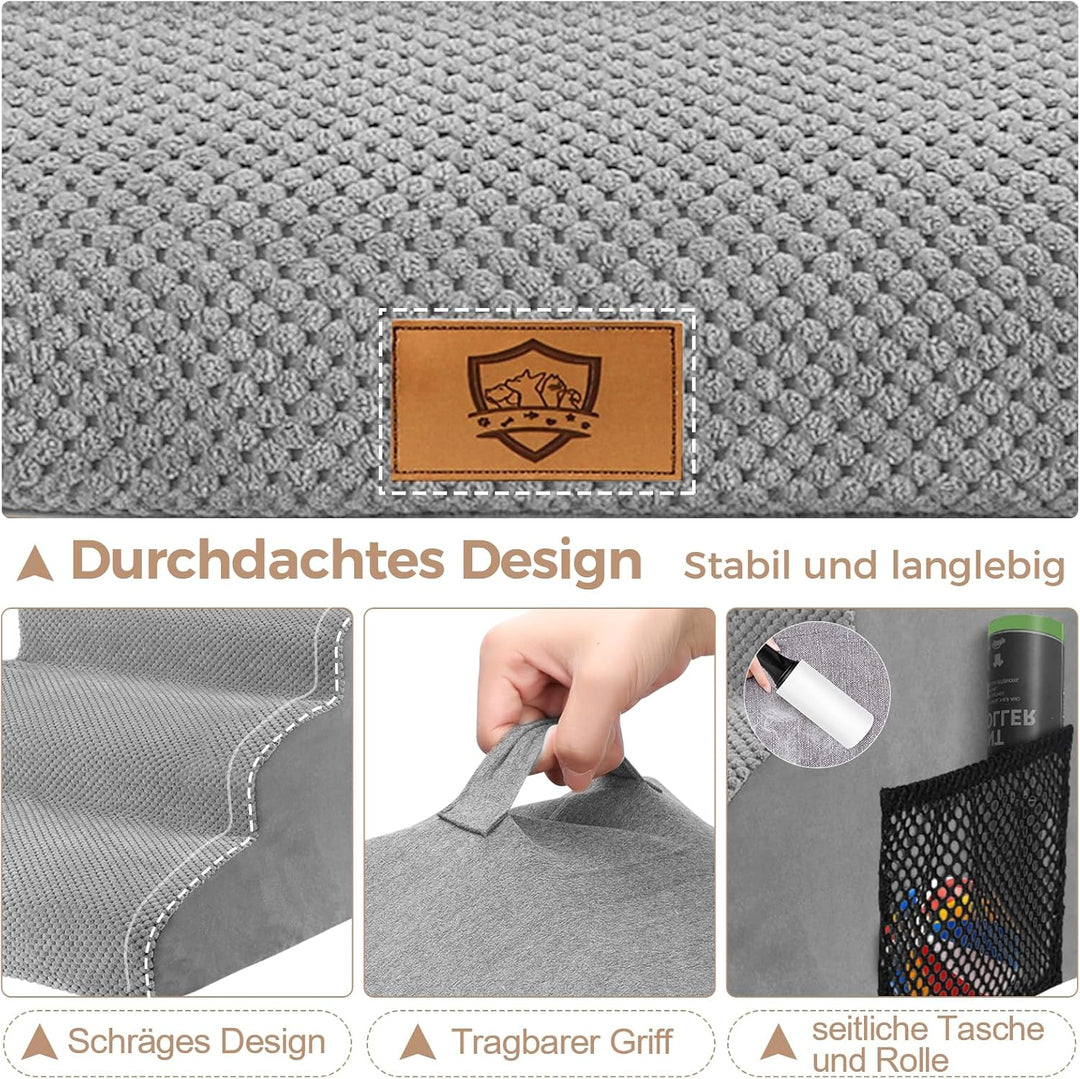 MASTERTOP Hundetreppe 4 Stufen, Hunderampe für Sofa aus Hochdichtem Schaumstoff, Haustiertreppe mit