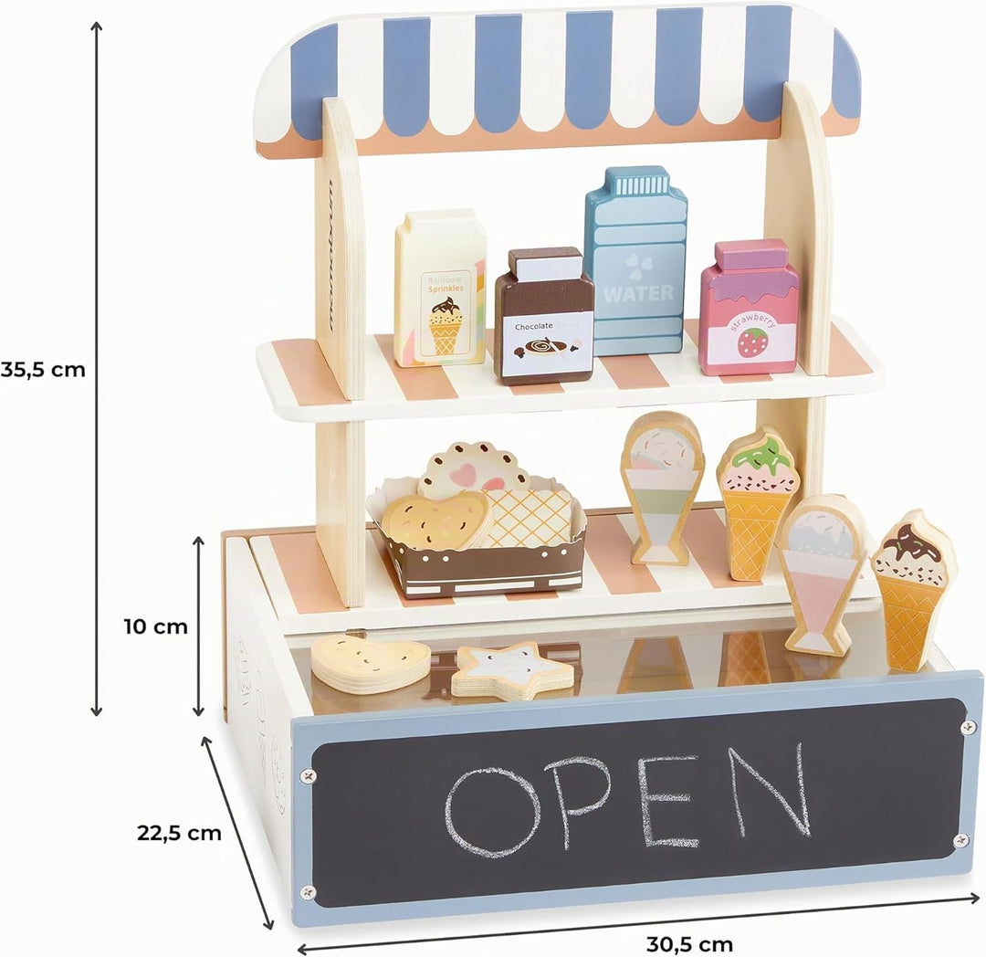 Mamabrum Holz-Konditorei für Kinder - Klappbarer Café-Laden mit Zubehör, Rollenspiel-Set für kreativ