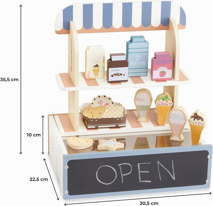 Mamabrum Holz-Konditorei für Kinder - Klappbarer Café-Laden mit Zubehör, Rollenspiel-Set für kreativ