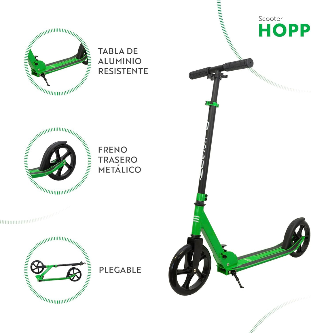Olssson Roller für Kinder, 3 Räder, ABEC9, LED-Licht, verstellbarer Lenker Hopp, Grün, Hopp, Grün