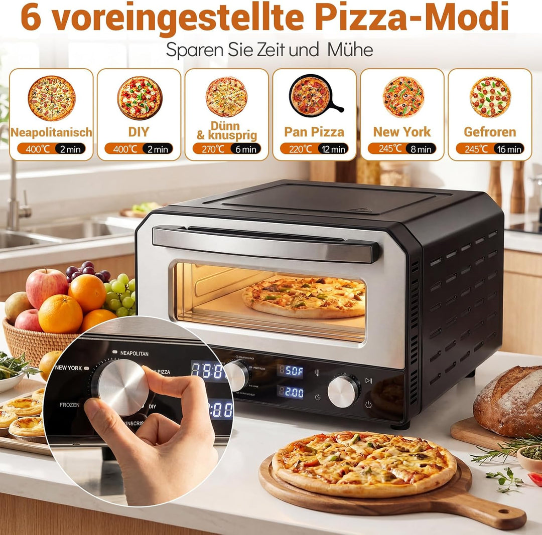 COSTWAY Elektrischer Pizzaofen, Pizza Oven erhitzt bis zu 400℃, Pizzamaker mit 6 Voreinstellungen &
