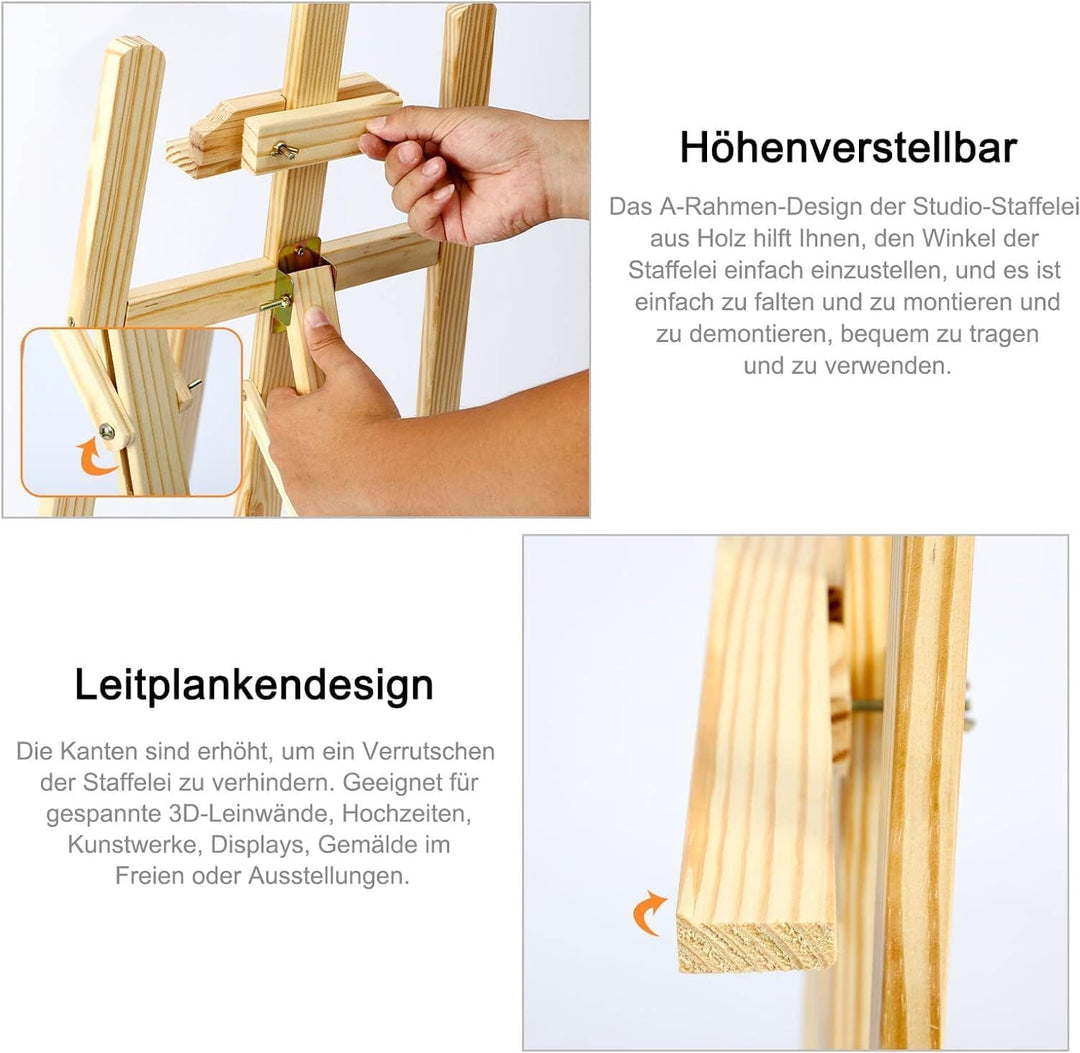 Grosse Holz-Atelierstaffelei, 150cm Höhenverstellbare Kiefernholz-Dreibein-Staffelei für Malerei – F