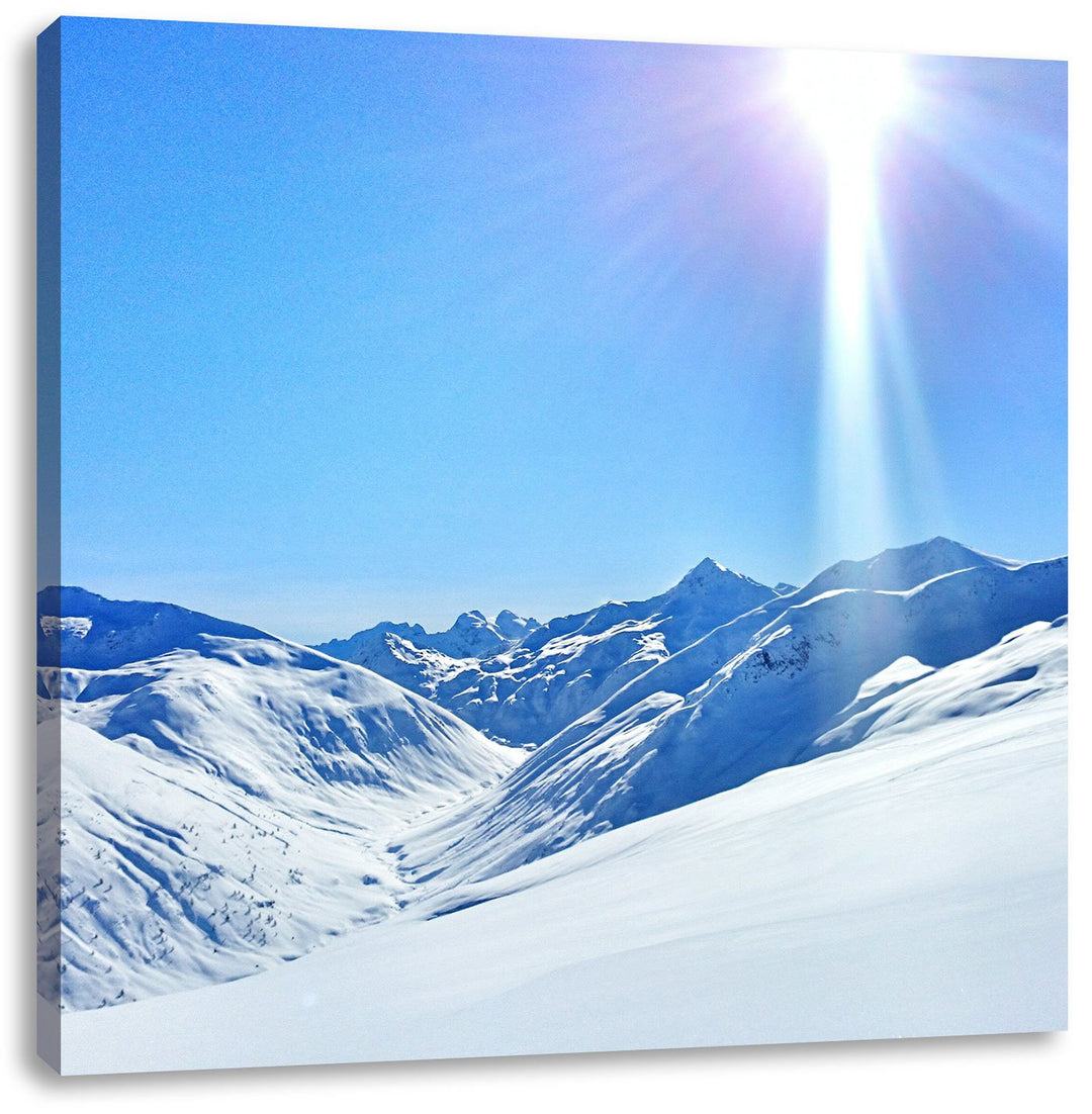 Pixxprint Schnee Berge, Format: 70x70 auf Leinwand, XXL riesige Bilder fertig gerahmt mit Keilrahmen