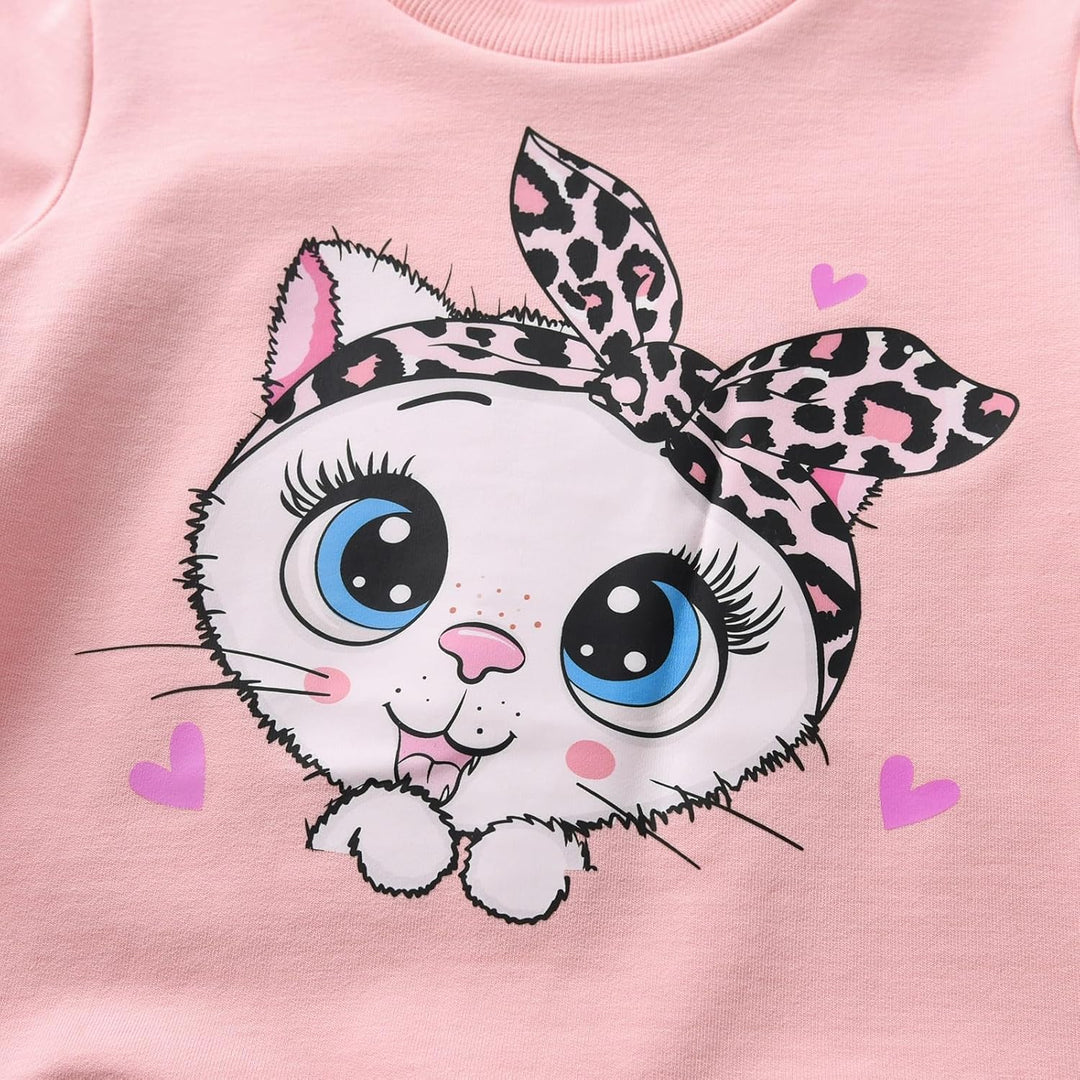 Derouetkia Kleinkind Baby Mädchen Sweatshirt niedliche Katze Druck + Hose für kleine Mädchen Outfit