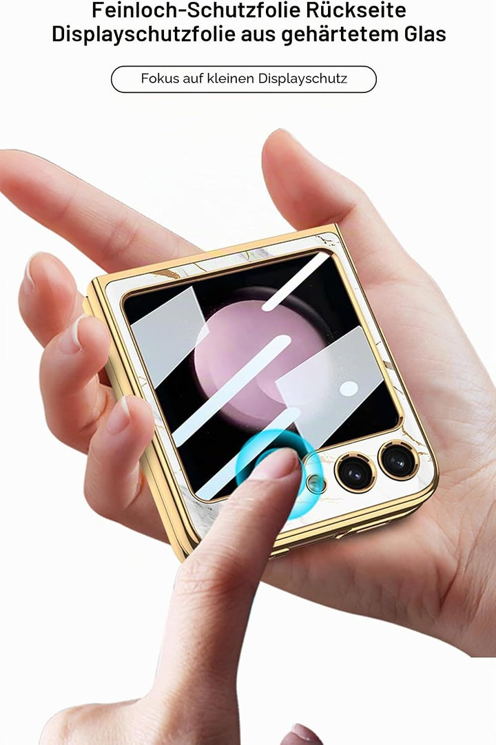 COQUE Galaxy Z Flip 5 5G Hülle,ultradünnes 9H Glas glänzend lackierte Handyhülle,Faltbare Handyhülle