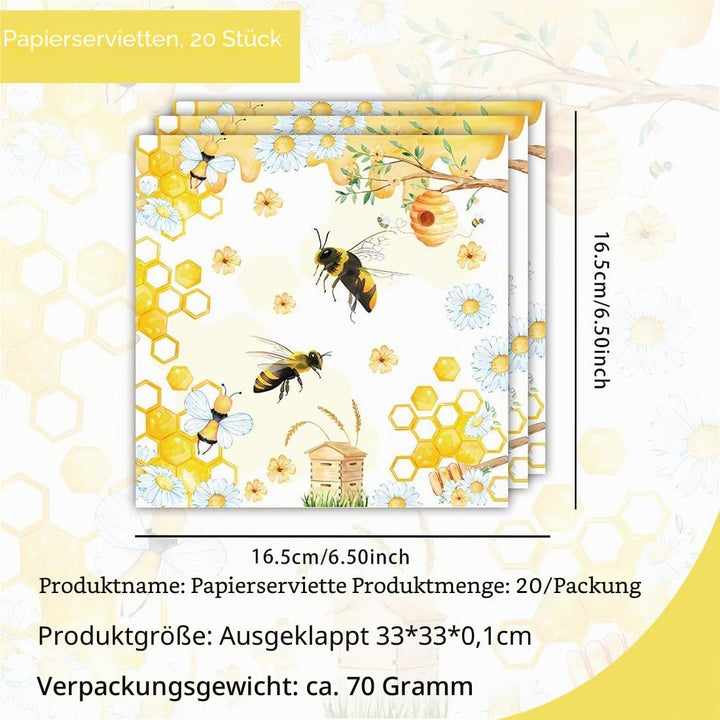 Biene Partygeschirr Set,Doyomtoy Biene Peach Babyparty Deko Serve 20 Gäste Geburtstag Partygeschirr,