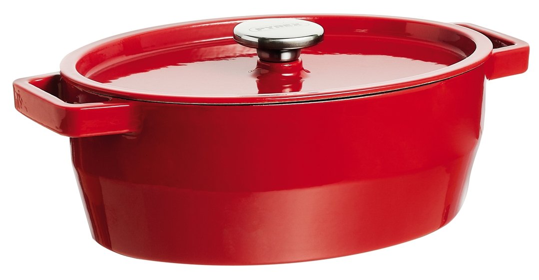 Pyrex Bratentopf, Gusseisen, rot