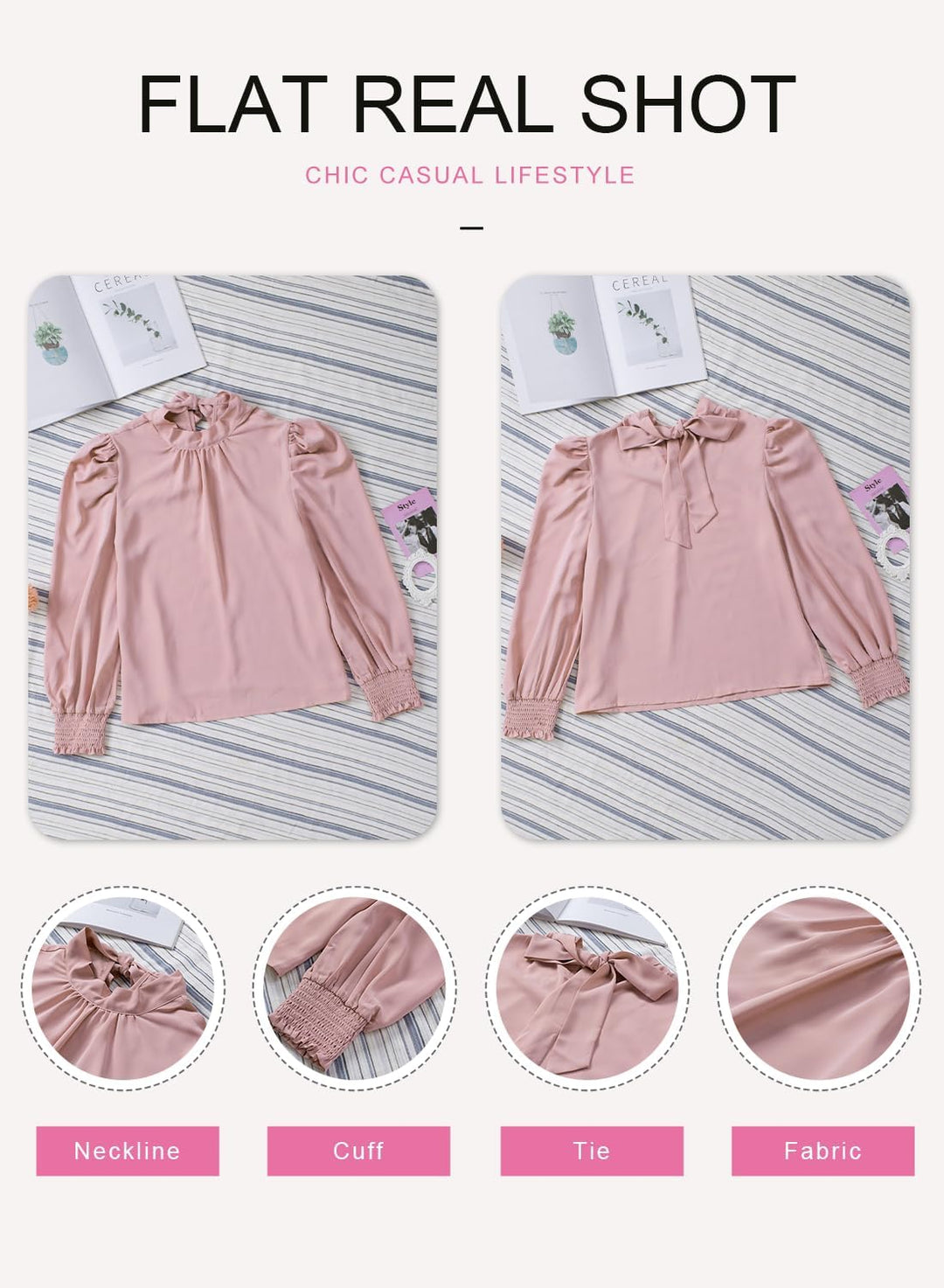 Dokotoo Damen Bluse Elegant Business Chiffonbluse Einfarbig Stehkragen Puffärmel Oberteil Tops S-XXL