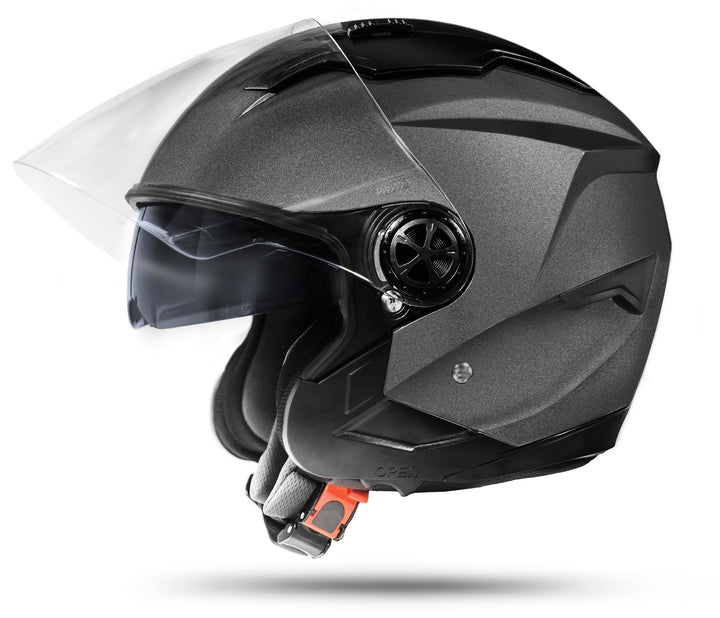 ATO-Moto LA Street Jet Helm Grau Grösse: S 55/56cm + Doppelvisier System + Integrierte Visiermechani