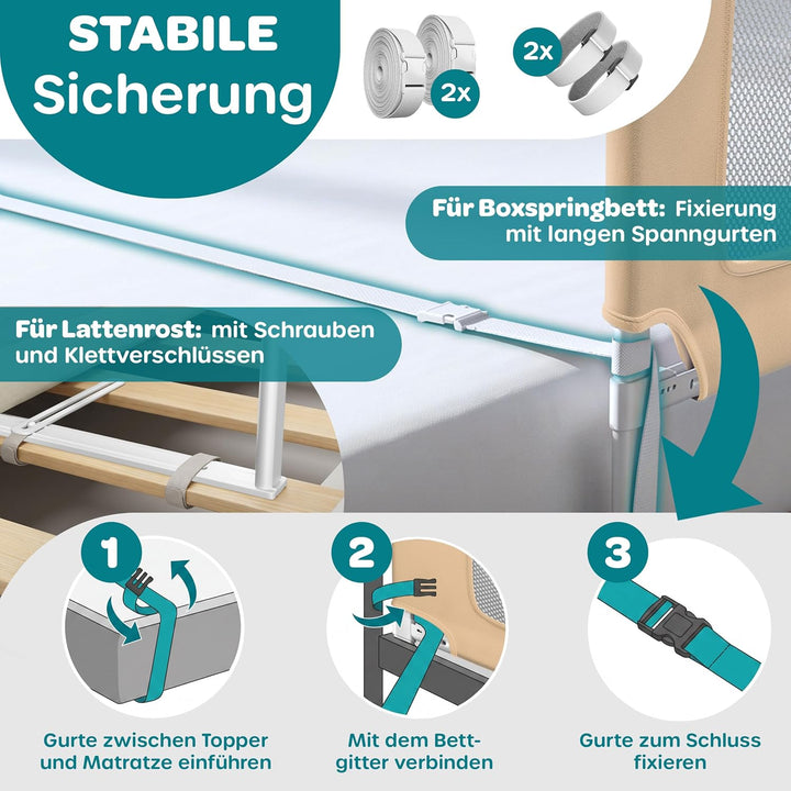 KESSER® Bettschutzgitter 180 cm, Bettgitter Kinderbett höhenverstellbar | Rausfallschutz Bett für Ba