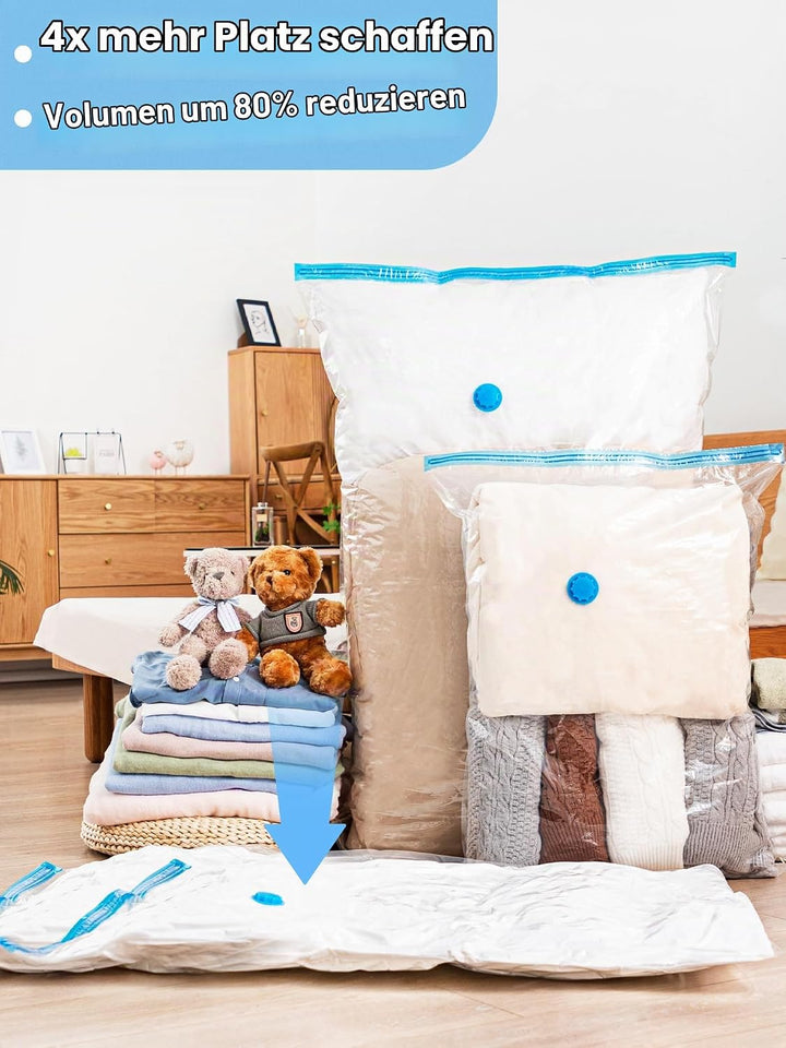 HEETA Vakuumbeutel für Bettdecken, 12 Stück Vakuumierbeutel Kleidung (4 Jumno, 4 Gross, 4 Klein), Wi