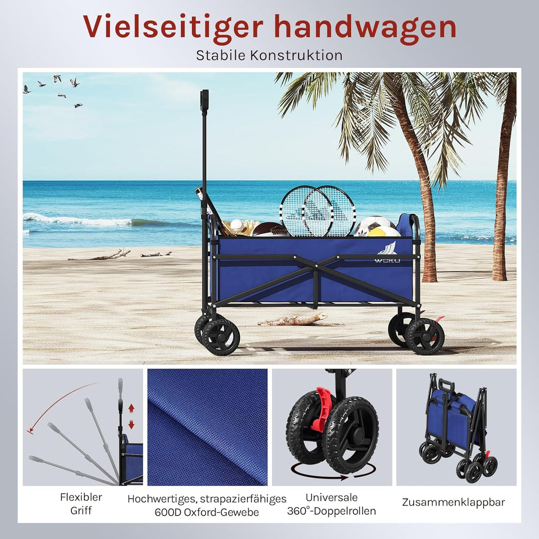 WOLTU Bollerwagen faltbar, Handwagen Transportwagen klappbar, Gartenwagen Strandwagen mit Bremsen Do