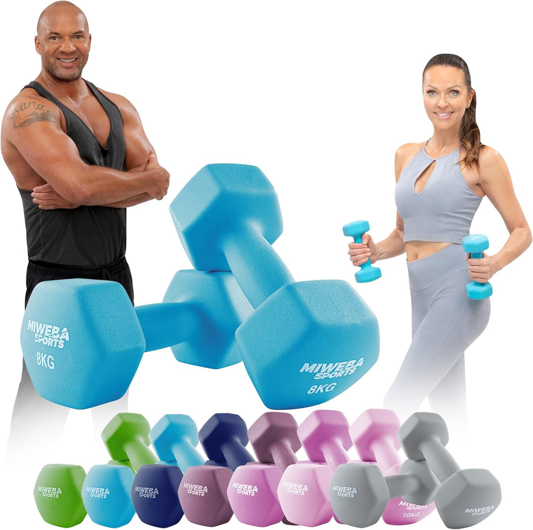 Miweba Sports Neopren Hantelset NKH100 | 𝐏𝐫𝐨𝐟𝐢 Hanteln - 0.5-10.0 Kg - Hexagon Hanteln Set - Kurzhan