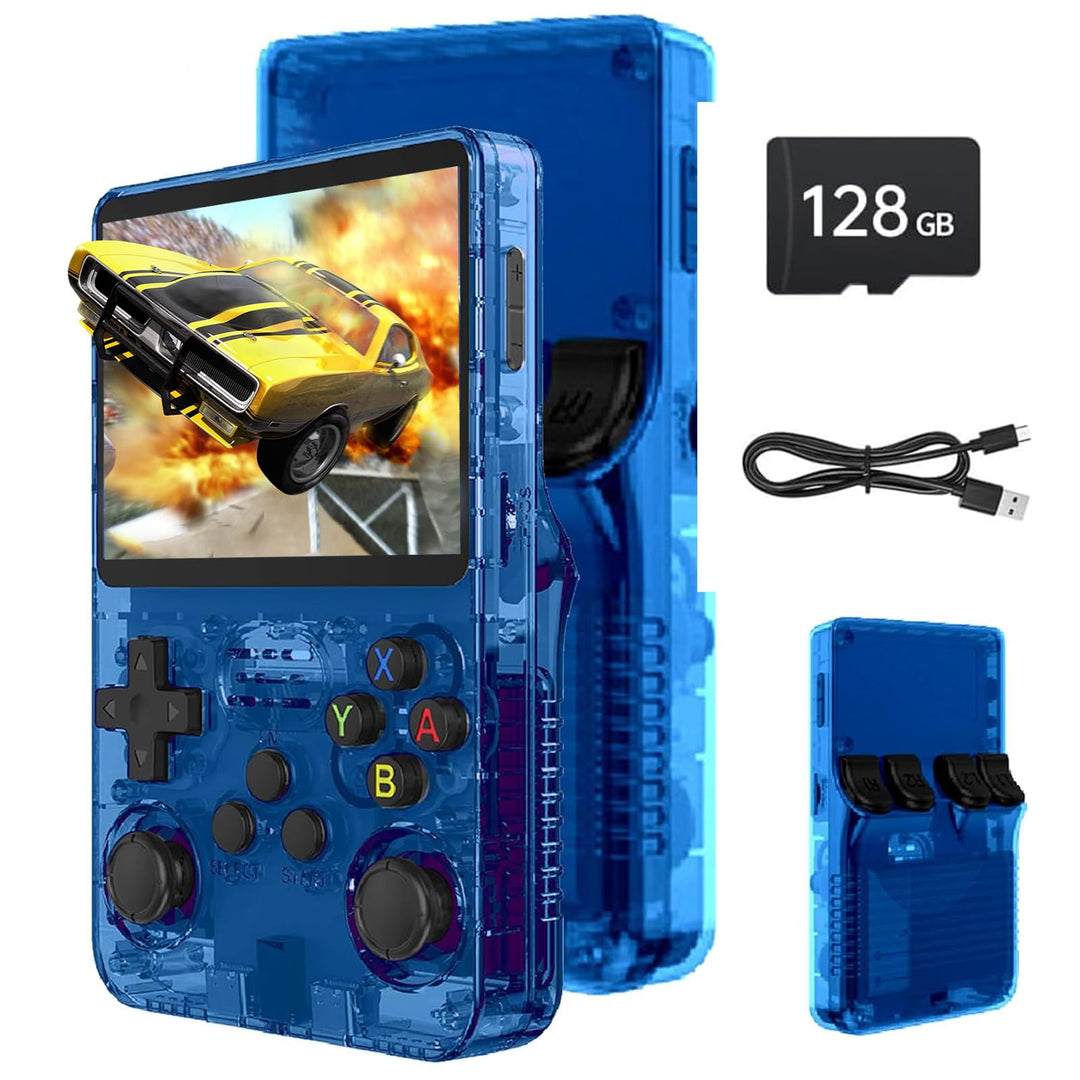 R36S Retro-Handheld-Spielkonsole, 3,5-Zoll-IPS-Bildschirm, 128 GB Speicher, über 40.000 Spiele, basi