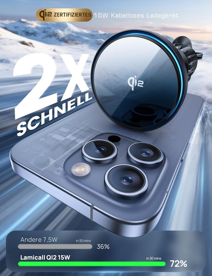 Lamicall Qi2 Handyhalterung Auto für Magsafe Autohalterung mit Ladefunktion - [Kühlventilator & Smar