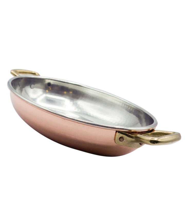 CREARTISTIC 100% Made in Italy Verzinntes Kupfer Oval Flache Kupferpfanne - 31x22 cm H6cm x 2.5L, mi