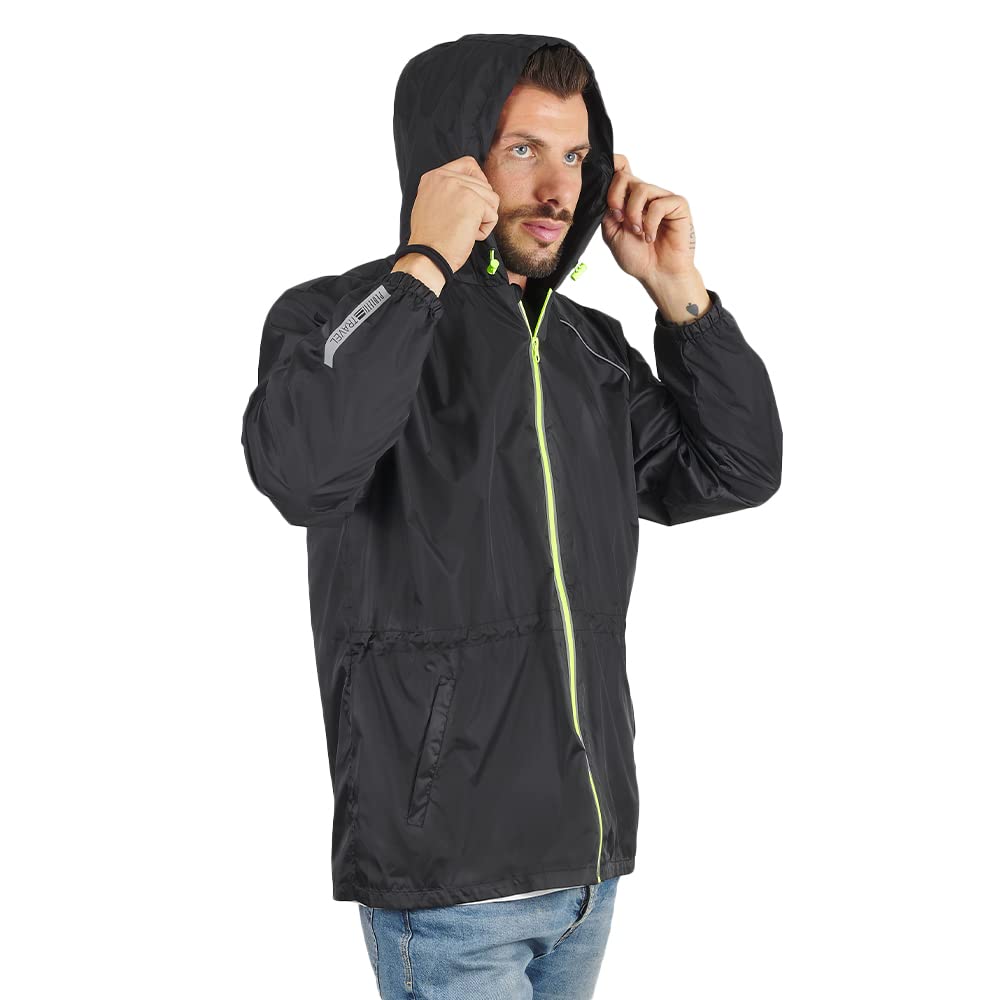 PERLETTI Regenjacke Herren Schwarz Gelb für Hohe Sichtbarkeit - Reflektierende Regenponcho Windbreak