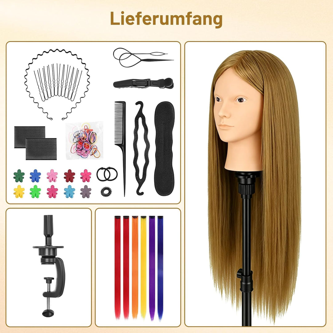 TwoWin Übungspuppenköpfe zum Üben von Echthaar, zum Flechten von Make-up und kostenloser Klemmhalter