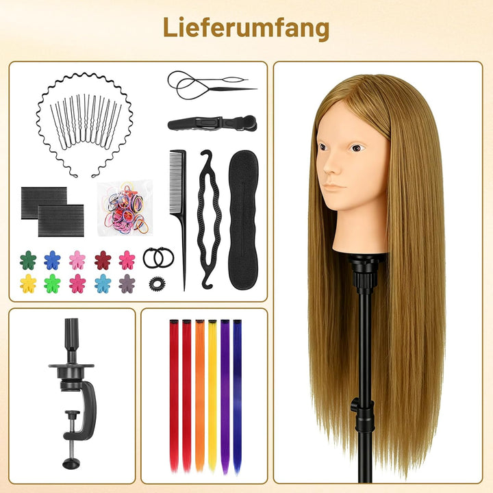 TwoWin Übungspuppenköpfe zum Üben von Echthaar, zum Flechten von Make-up und kostenloser Klemmhalter