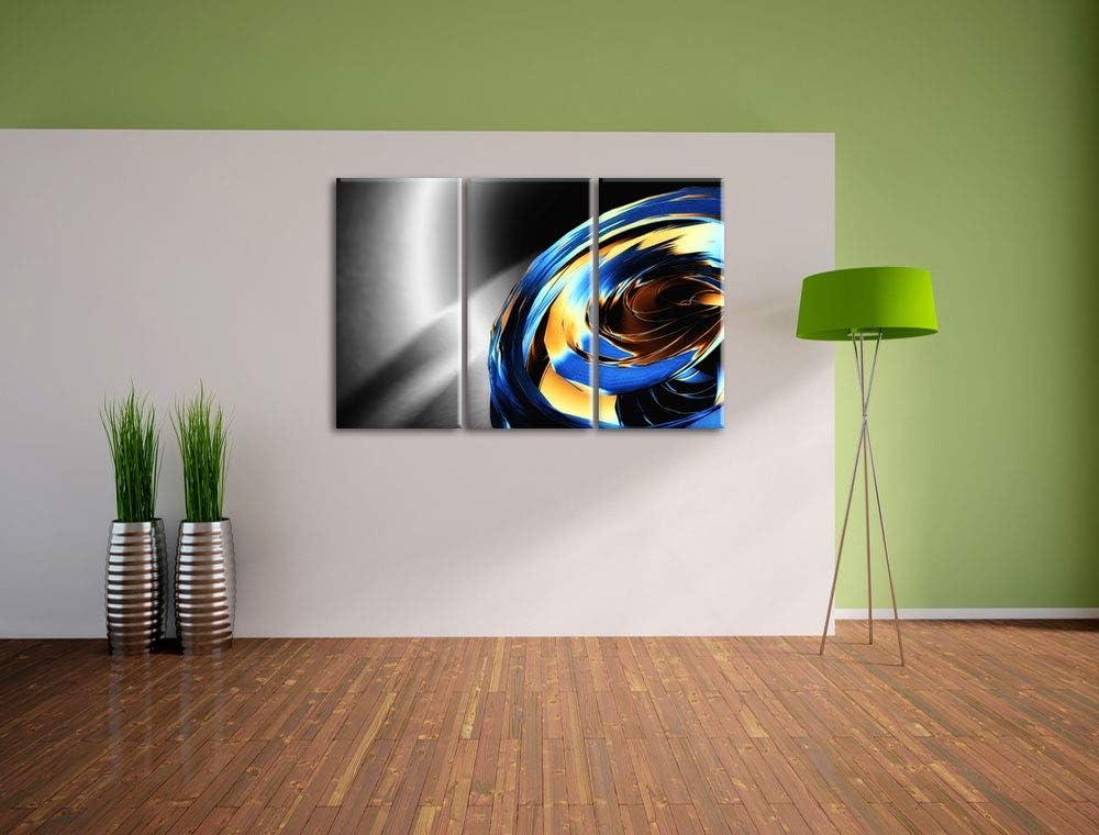 blaue abstrakte Form schwarz/weiss 3-Teiler Leinwandbild 120x80 Bild auf Leinwand, XXL riesige Bilde