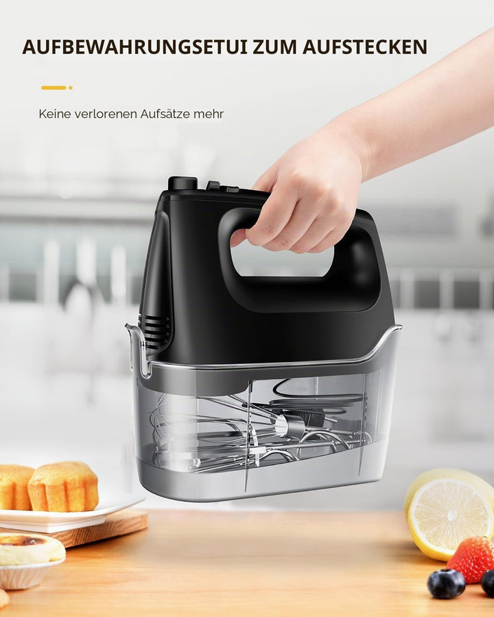 Handmixer Elektrisch Handrührgerät 6 Stufen Plus Turbo Kein Spritzen Mixer Handrührer mit Aufbewahru