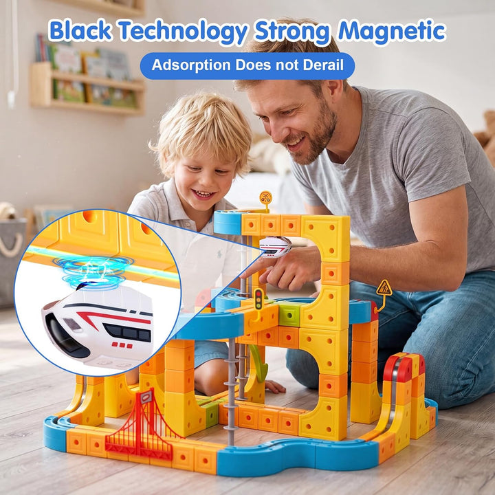 Eisenbahn Elektrisch Cube Track, DIY Magnetische Zugstrecken-Set, Electric Train Set Spielzeug ab 3