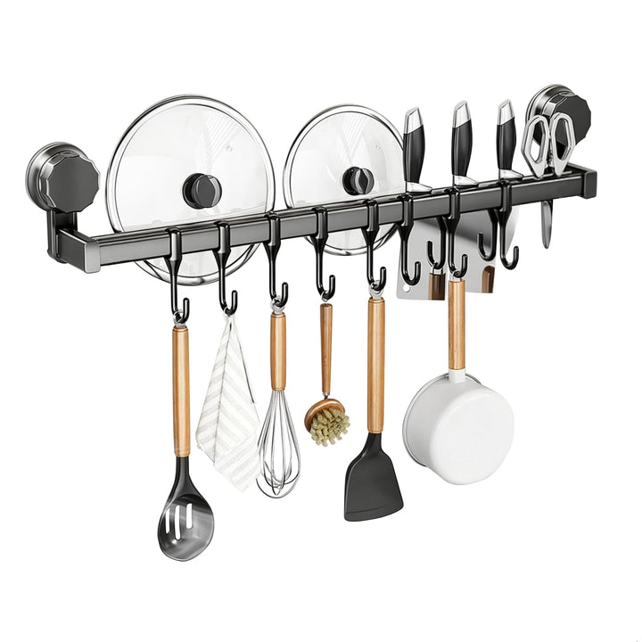 Küchenreling Hakenleiste Küche, Küchenstange Ohne Bohren,Doppelstange Design Küchenleiste, 8 Haken,