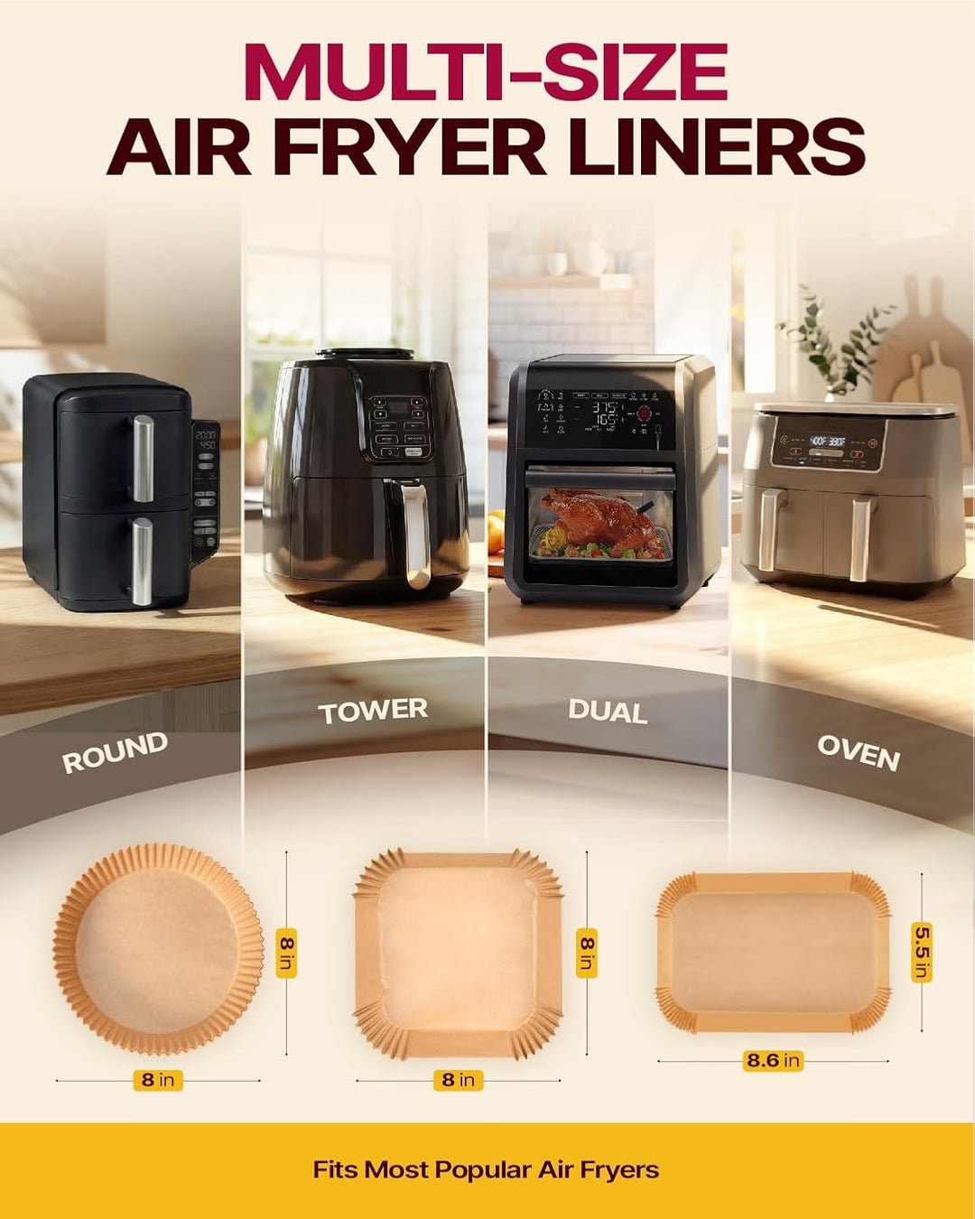 Katbite 220 Stück Backpapier für Heissluftfritteuse mit Doppelkammer, 20.5x14cm Airfryer Papier Line