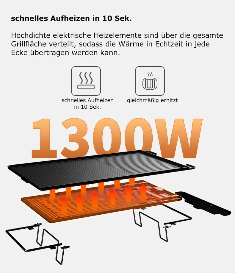SG101P Elektrischer Tischgrill Balkongrill Elektrogrill 1300W Grill Barbecue NEU