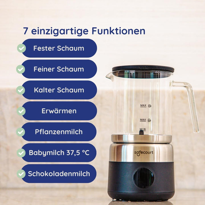 Safecourt Elektrischer Milchaufschäumer – herausnehmbarer Glasbehälter [500ML & 100% mikroplastikfre