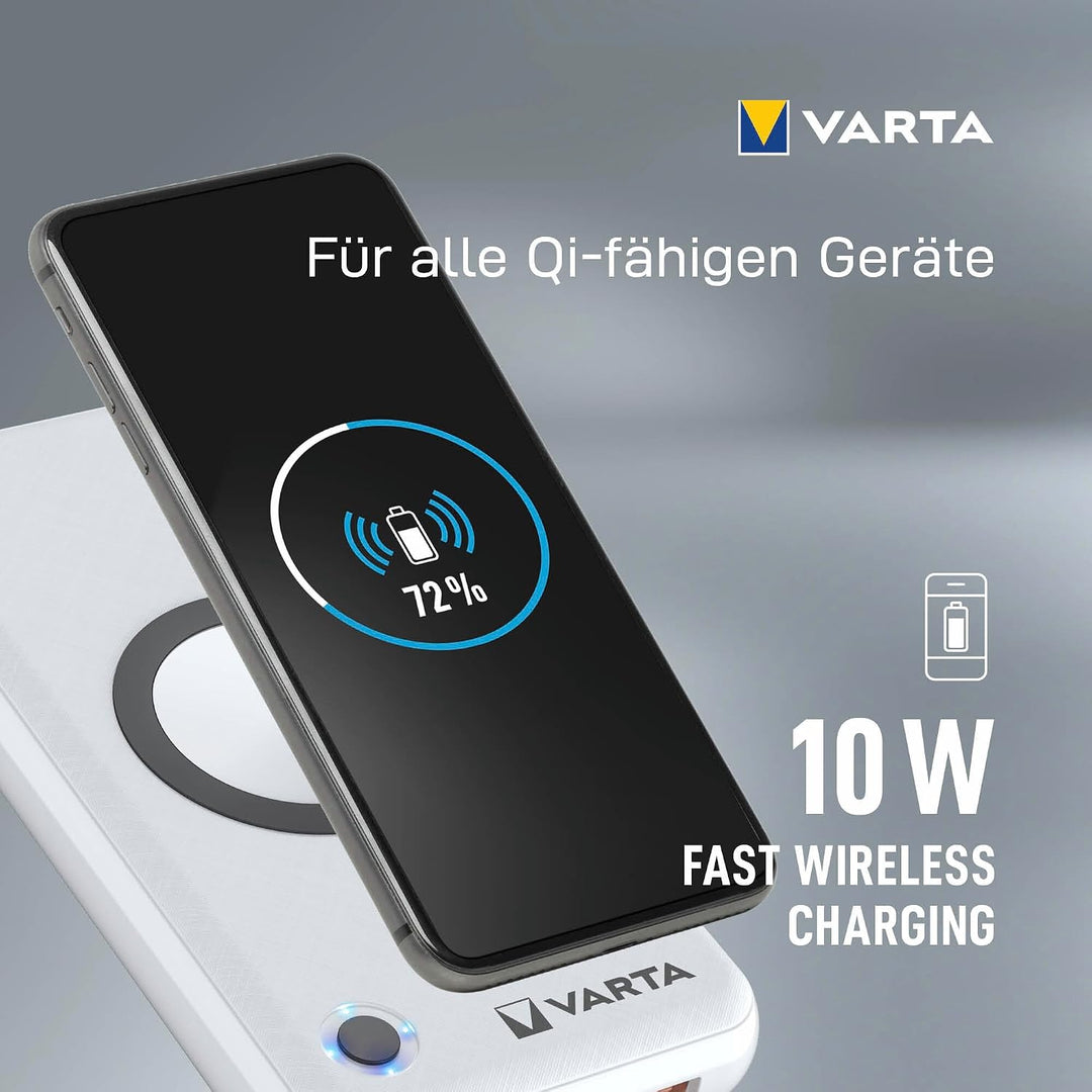 VARTA 2 in 1 Power Bank und Wireless Charger, kabelloses Ladegerät, Powerbank 20000mAh, LED Ladestan