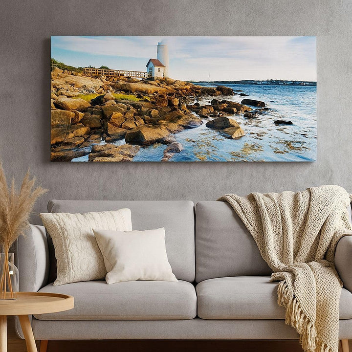 Wandbilder Dekoration Wohnzimmer Leuchtturm Ufer Wolke Landschaft Panorama Bilder auf Leinwand 120x5