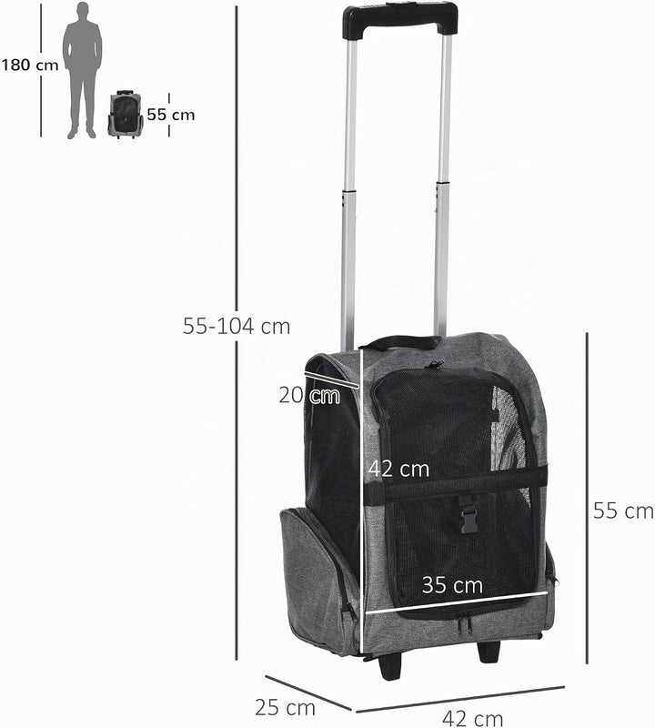 PawHut Hundetrolley Transporttasche Tragetasche für Tiere Trolley 2-in-1 Haustierrucksack Hundetasch