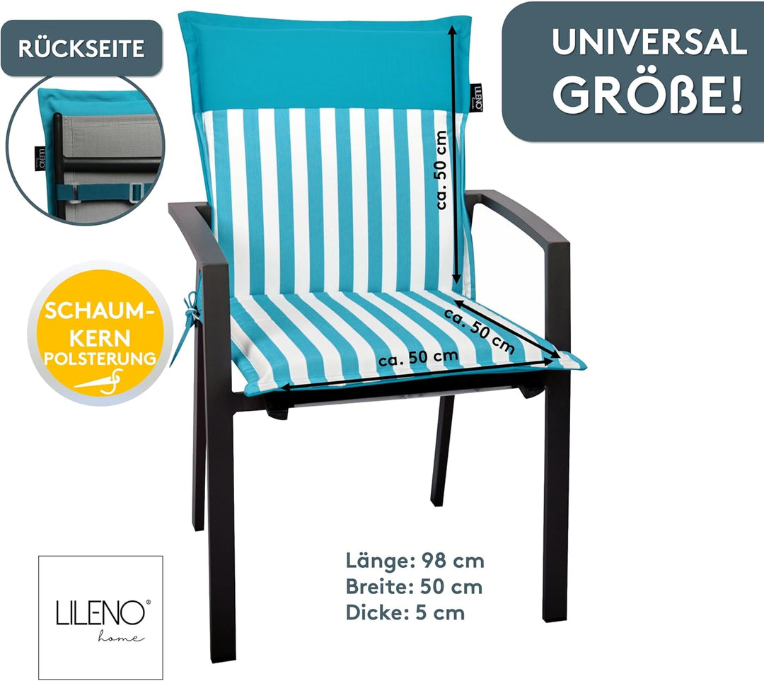 LILENO HOME Gartenstuhl Auflagen als [1er Set - Niedriglehner] in Streifen Aqua - Uni Aqua - Bequeme