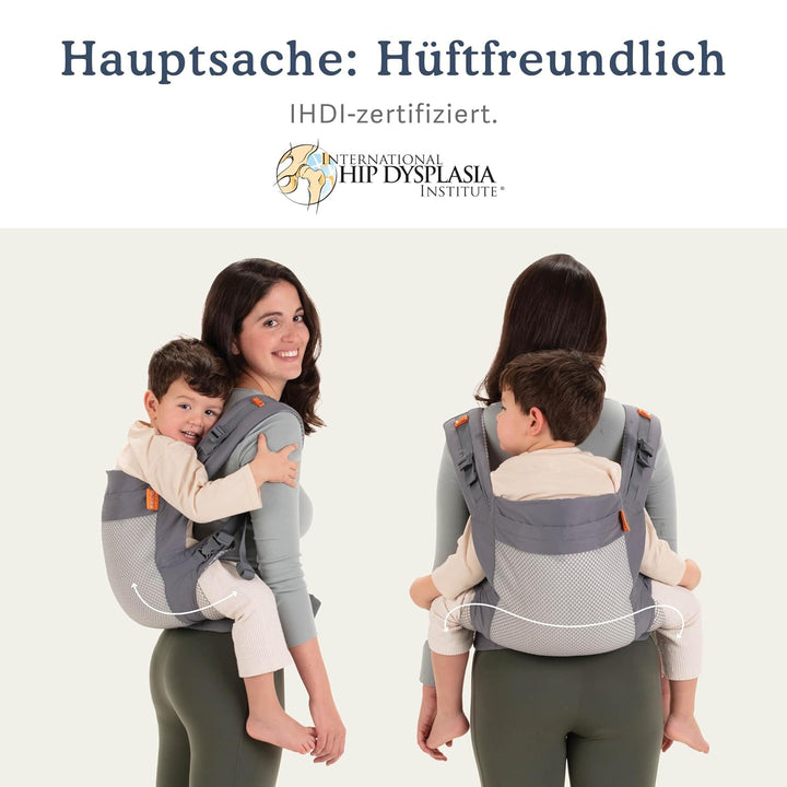 Beco Toddler Kindertrage mit extra breitem Sitz - Kindertragerucksack aus 100% Baumwolle, 2 Tragepos