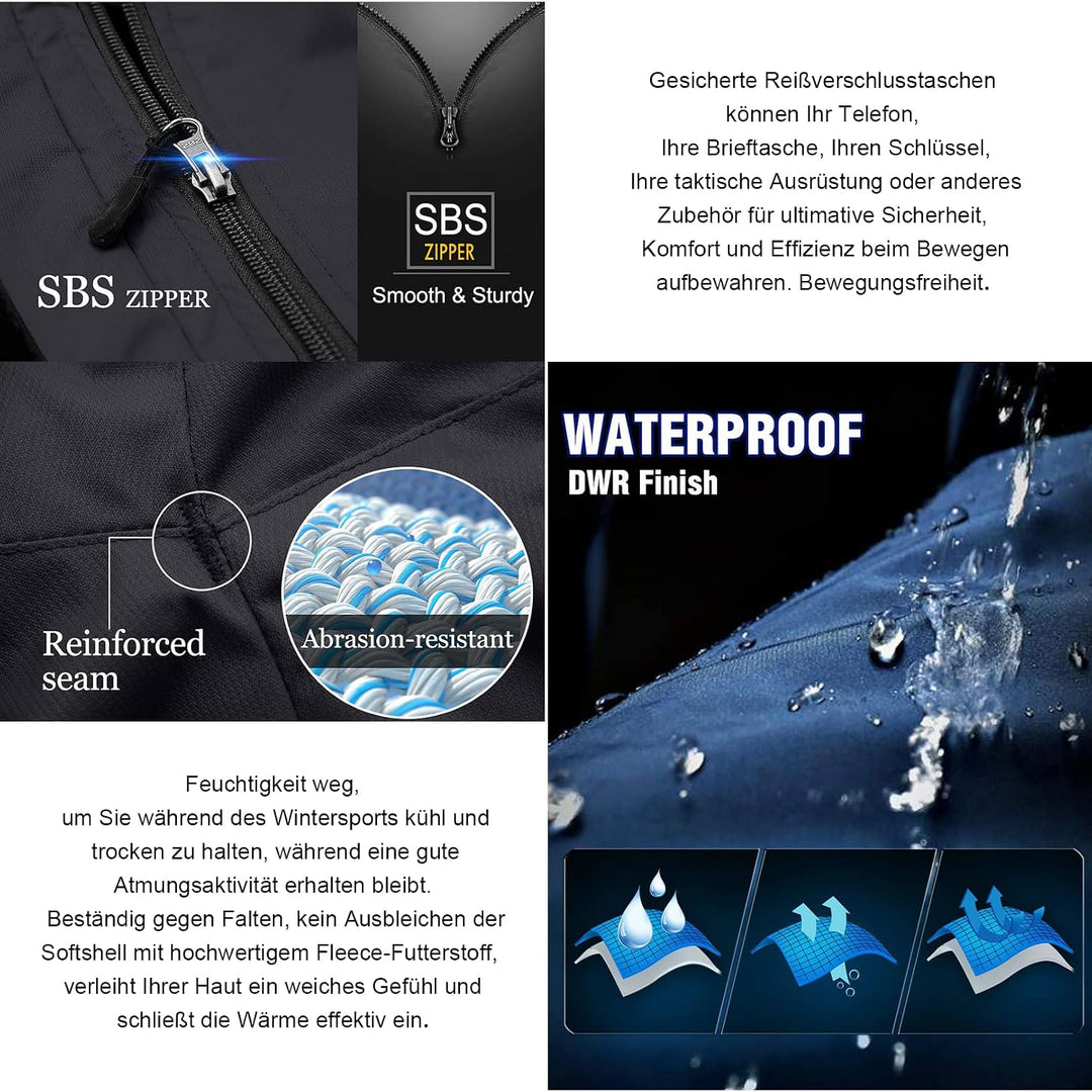 Herren Softshellhose Gefüttert Outdoorhose Wasserdicht Wanderhose Warm Skihose Snowboardhose Winddic