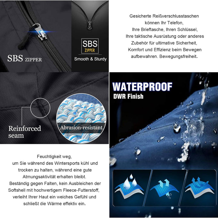 Herren Softshellhose Gefüttert Outdoorhose Wasserdicht Wanderhose Warm Skihose Snowboardhose Winddic