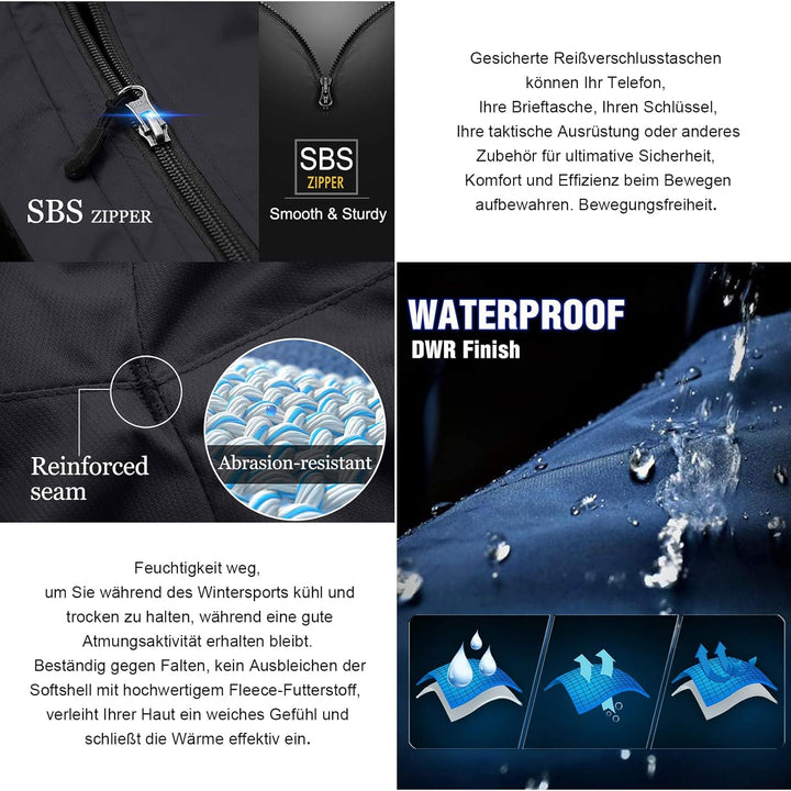 Herren Softshellhose Gefüttert Outdoorhose Wasserdicht Wanderhose Warm Skihose Snowboardhose Winddic