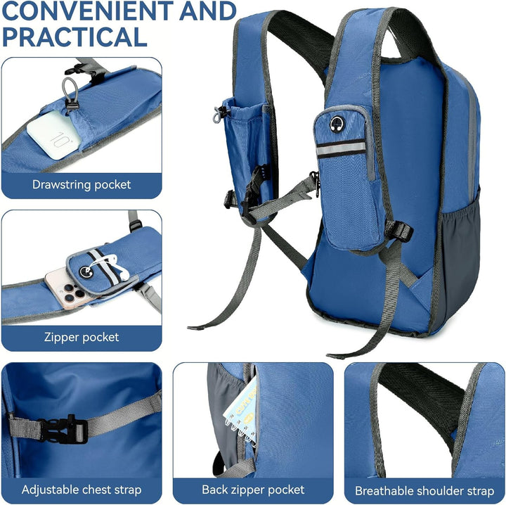 15L Wanderrucksack Kleiner Damen Herren Leichter Faltbarer Daypack Tagesrucksack Trekkingrucksack Du