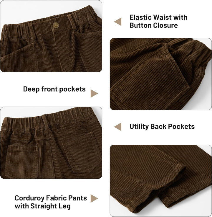 Rolanko Mädchen Cordhose, Pull On Elastische Taille Gerades Bein Abgeschnitten Lange Hosen für Kinde