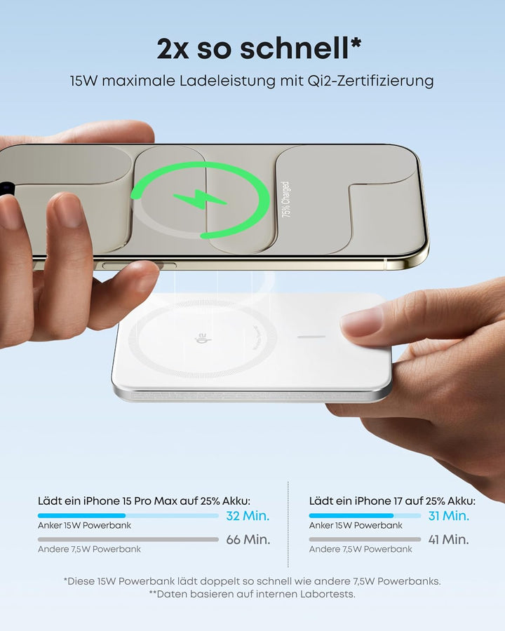 Anker Nano Powerbank, Ultraschlanke 5000mAh Magnet-Powerbank, Qi2-zertifiziert, 15W Max ultraschnell