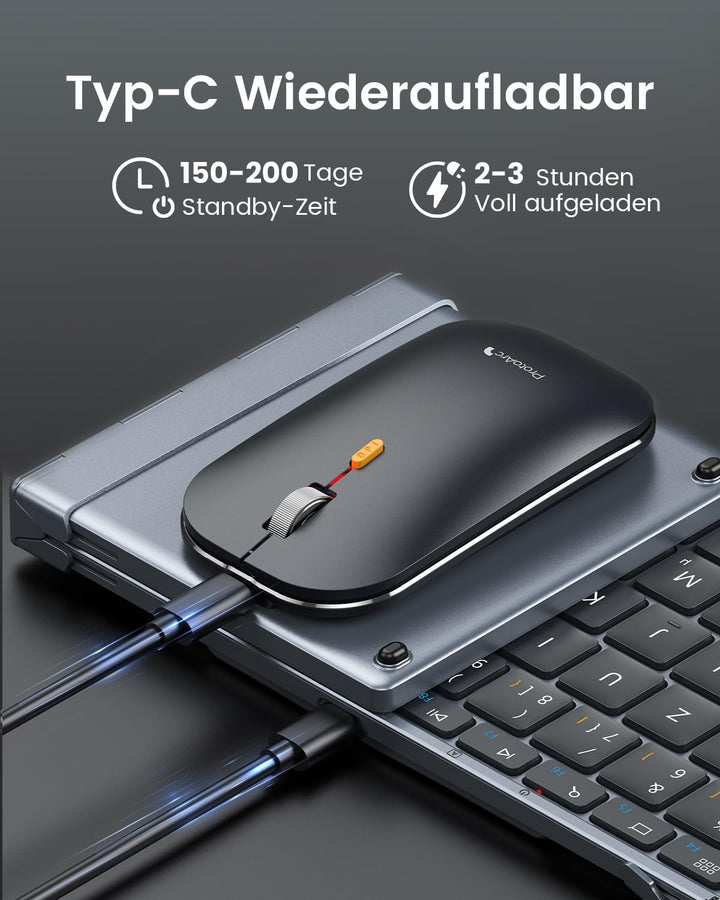 ProtoArc Faltbare Tastatur Kabellos und Maus, XKM01 Bluetooth Tastatur Klappbar Maus Set, 2.4G+Dual