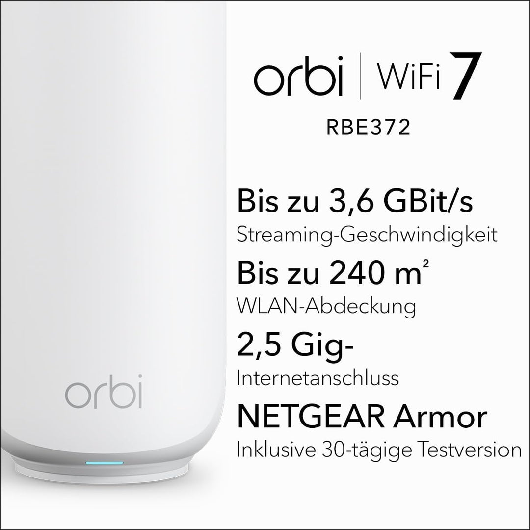 NETGEAR Orbi Serie 370 | Mesh WiFi 7 System | RBE372 | Mesh WiFi 7 Router + 1 Satellit | Bis zu 3,6