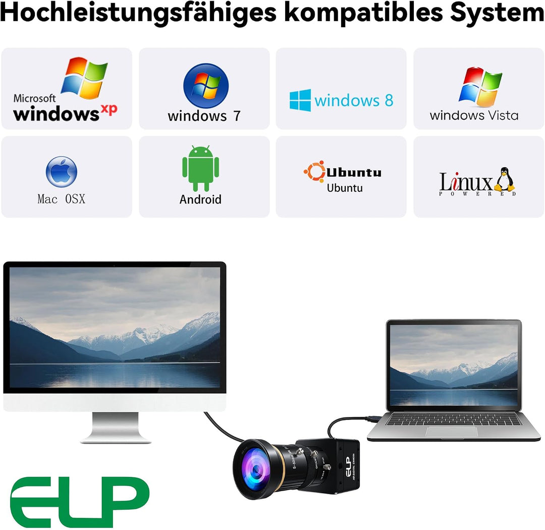 G ELP High Speed Global Shutter USB3.0 Zoom Kamera, 720P/200fps, 1200P/120fps, 5-50mm 10X Zoom Webca